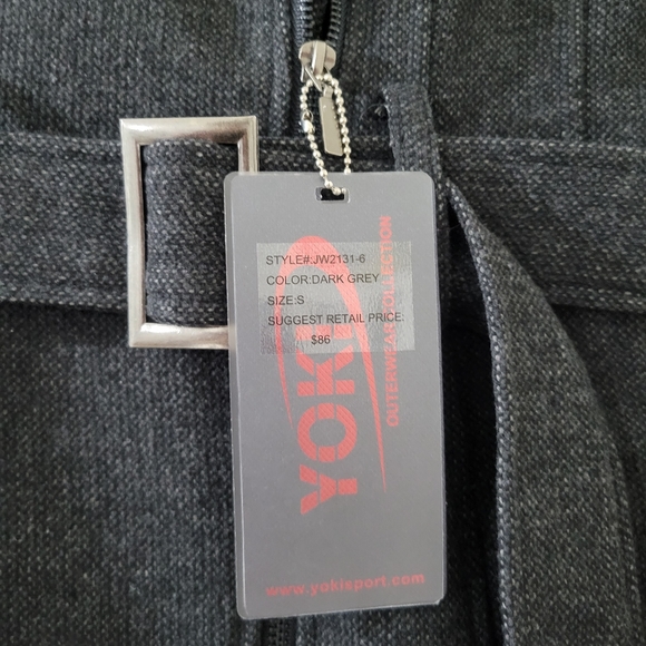 Yoki Black Wool Coat with Faux Leather Sleeves & Belted Waist Women's Size S - Picture 4 of 5